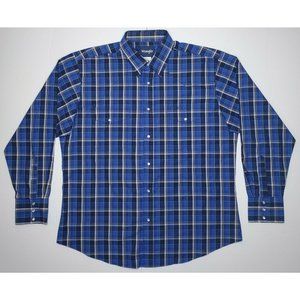 Wrangler Western Shirt Men XL NMC Blue Plaid Pearl